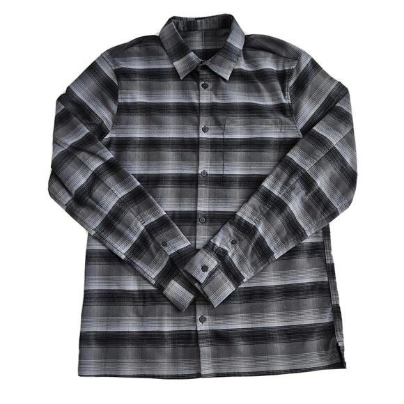 Lululemon Mens Medium Plaid Masons Peak Flannel Button Up Shirt Long Sleeve Gray - Picture 1 of 6
